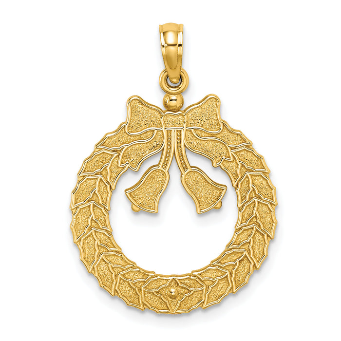 14k Satin/Polished Christmas Wreath Charm-C2211