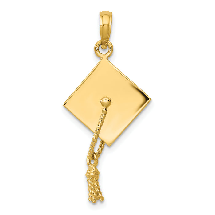 14k Solid Polished 3-D Graduation Cap Pendant-C2229