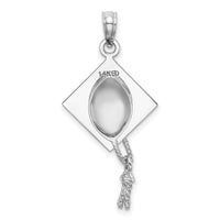 14K White Gold 3-D Graduation Cap w/ Moveable Tassle Charm-C2229W