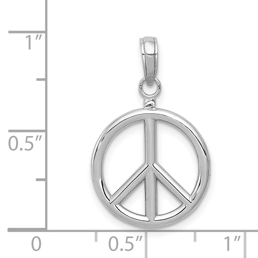 14k White Gold 3D Polished Peace Sign Charm-C2247W