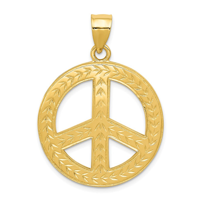 14k Solid Polished Peace Sign Pendant-C2248