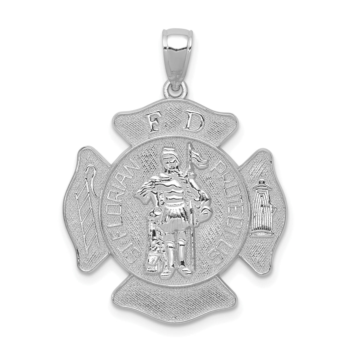 14k White Gold Large FD St. Florian Badge Pendant-C2257W