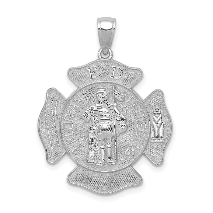 14k White Gold Large FD St. Florian Badge Pendant-C2257W