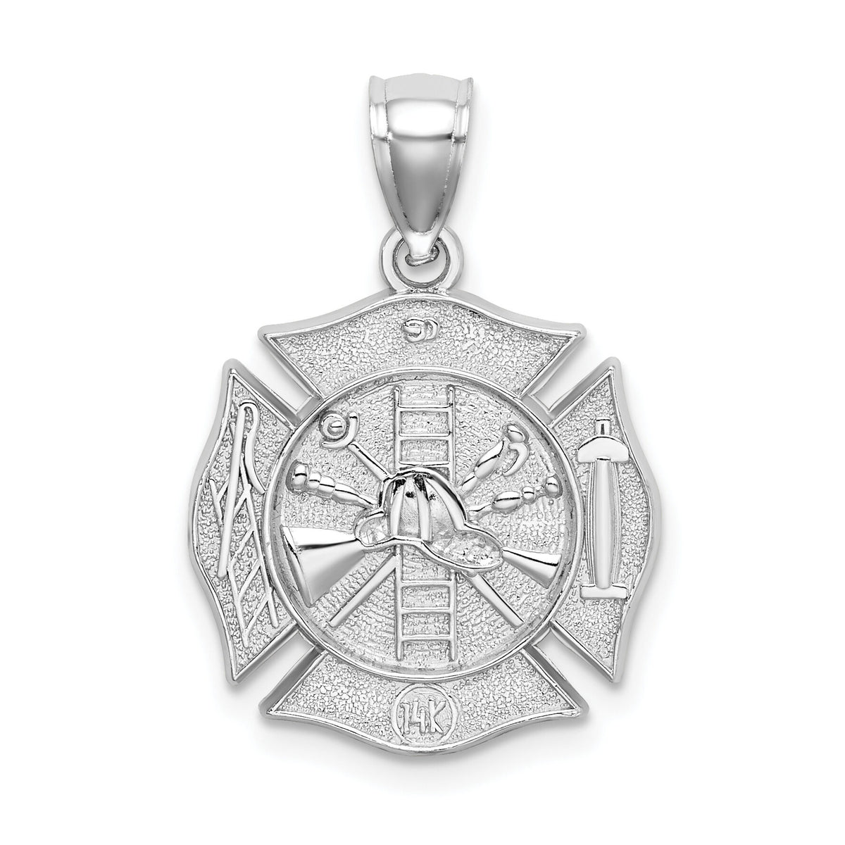 14k White Gold Reversible Fire Department Shield Pendant-C2262W