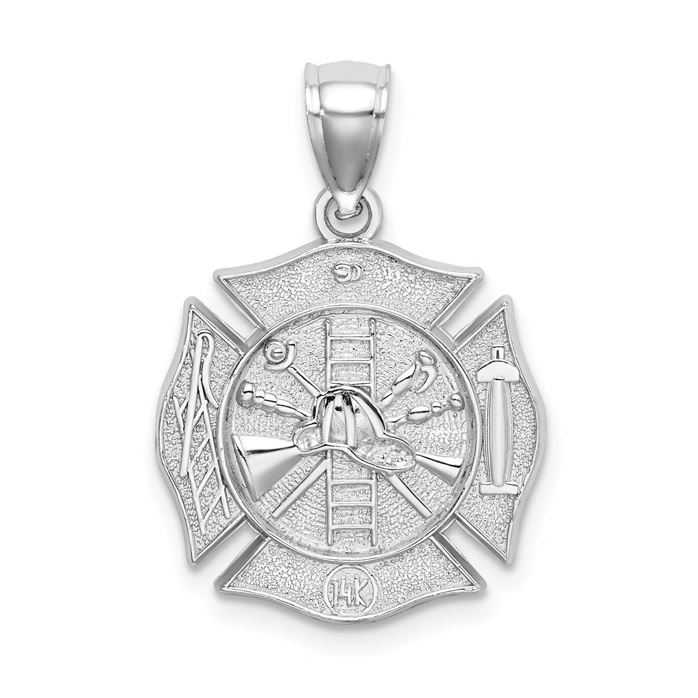 14k White Gold Reversible Fire Department Shield Pendant-C2262W
