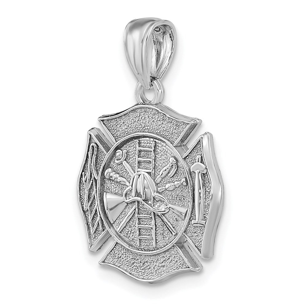 14k White Gold Reversible Fire Department Shield Pendant-C2262W