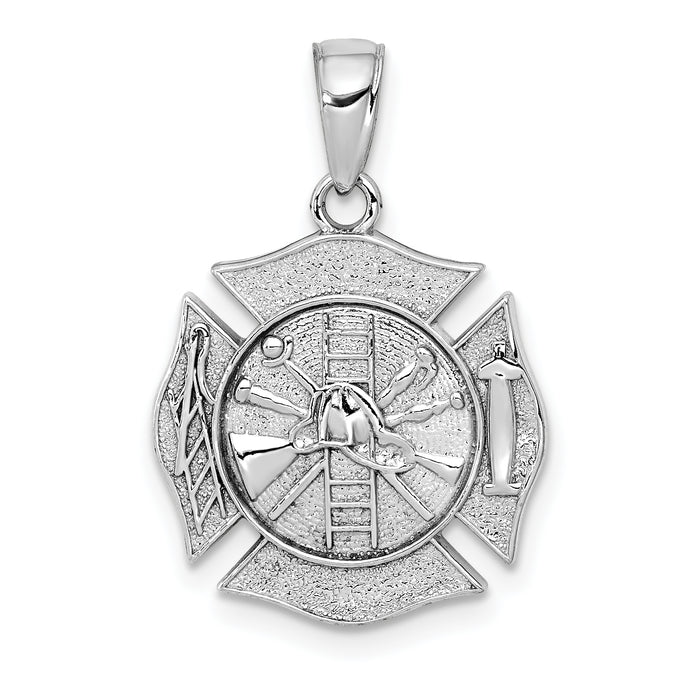 14k White Gold Reversible Fire Department Shield Pendant-C2262W
