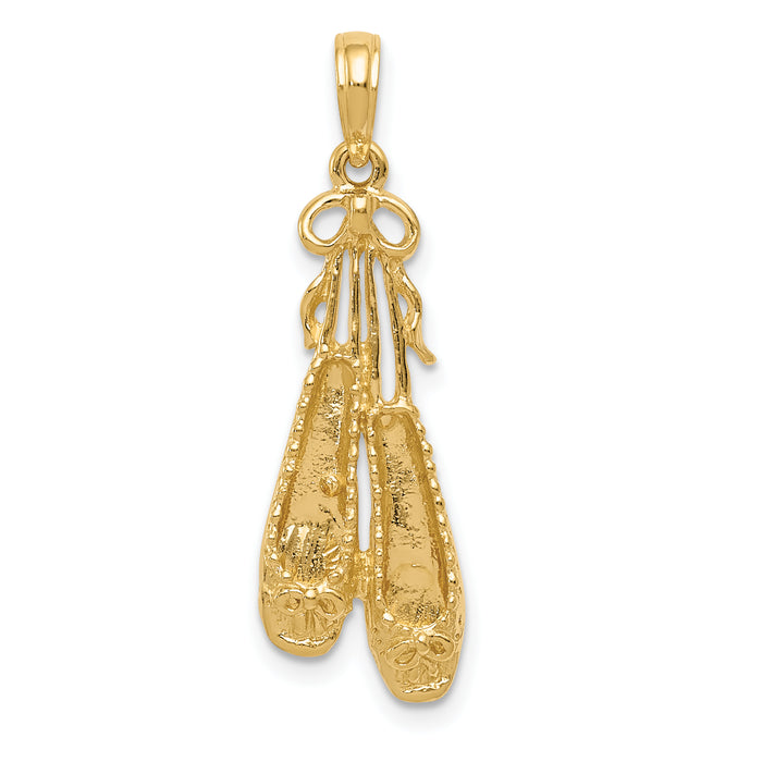 14K Solid Satin Polished Ballet Slippers Pendant-C2274
