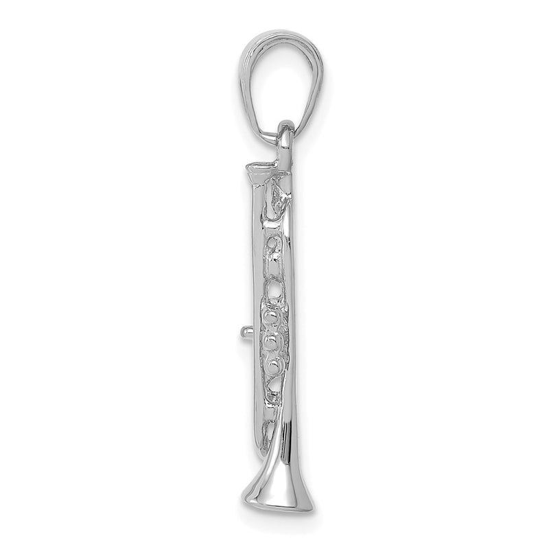 14K White Gold Solid Polished 3-D Trumpet Pendant-C2277W