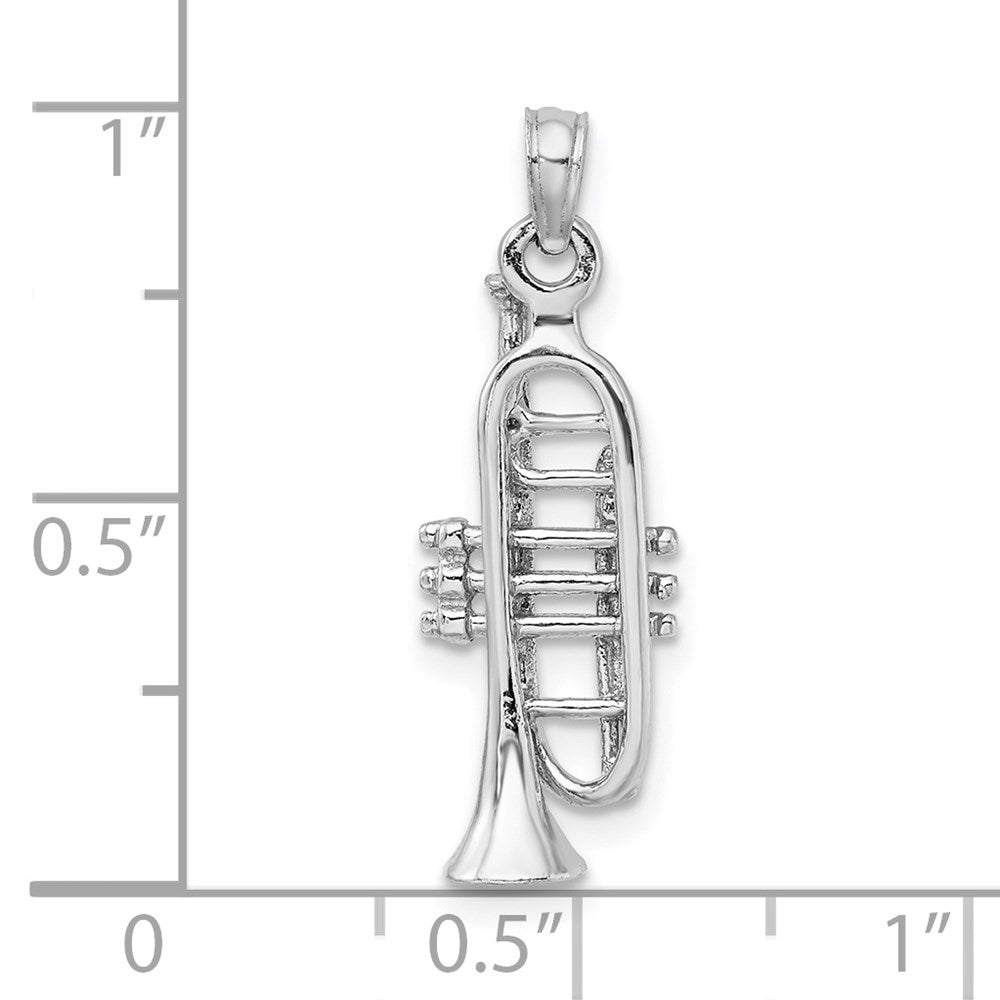 14K White Gold Solid Polished 3-D Trumpet Pendant-C2277W