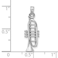 14K White Gold Solid Polished 3-D Trumpet Pendant-C2277W