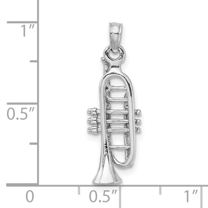 14K White Gold Solid Polished 3-D Trumpet Pendant-C2277W