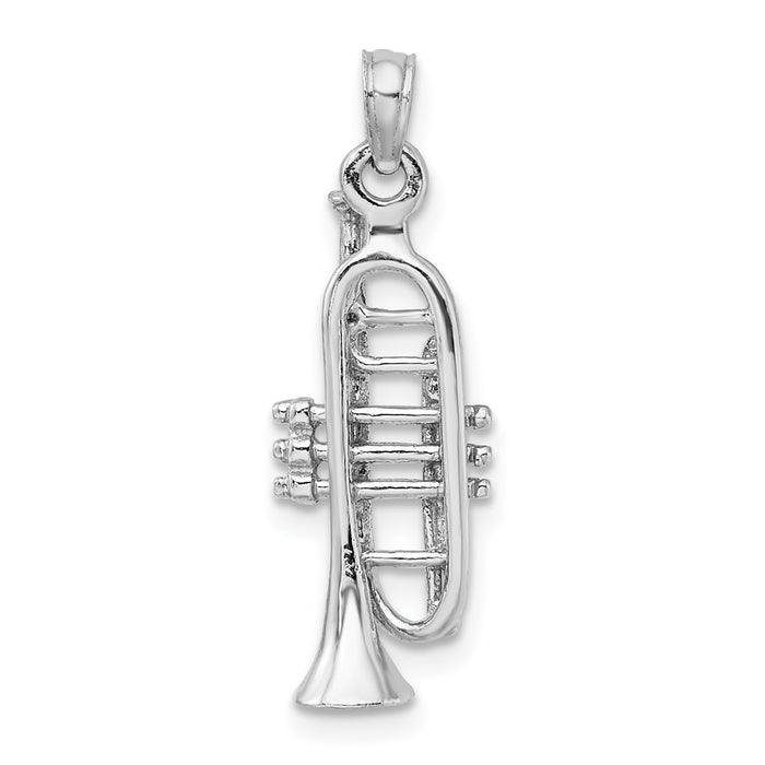 14K White Gold Solid Polished 3-D Trumpet Pendant-C2277W