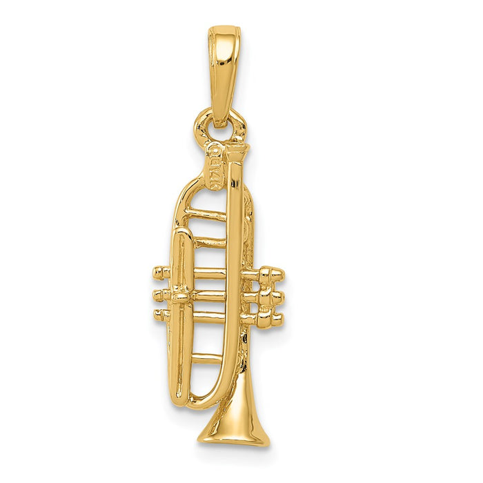 14K Solid Polished 3-D Trumpet Pendant-C2277