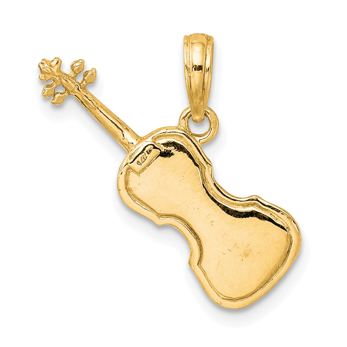 14K Polished Solid 3-D Violin Pendant-C2279