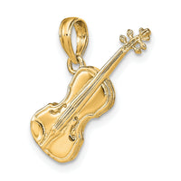 14K Polished Solid 3-D Violin Pendant-C2279