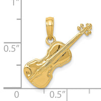 14K Polished Solid 3-D Violin Pendant-C2279