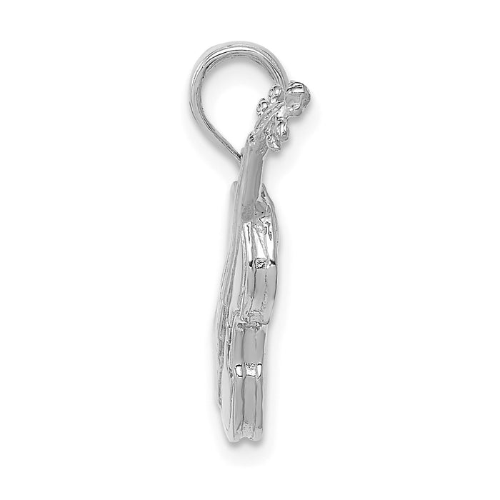 14K White Gold Polished Solid 3-D Violin Pendant-C2279W