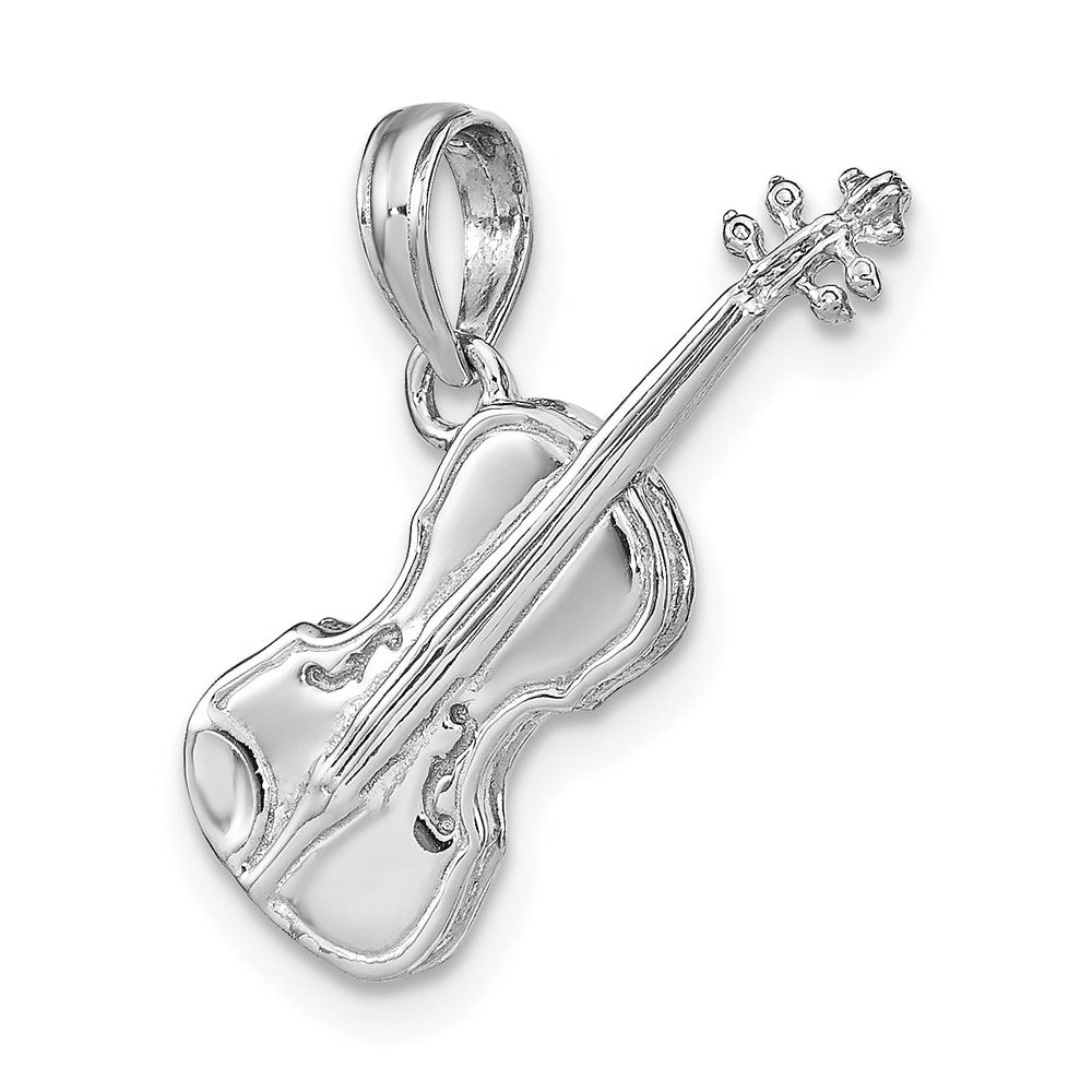 14K White Gold Polished Solid 3-D Violin Pendant-C2279W