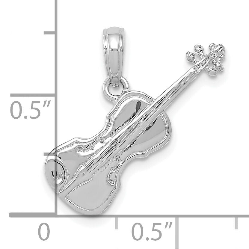 14K White Gold Polished Solid 3-D Violin Pendant-C2279W