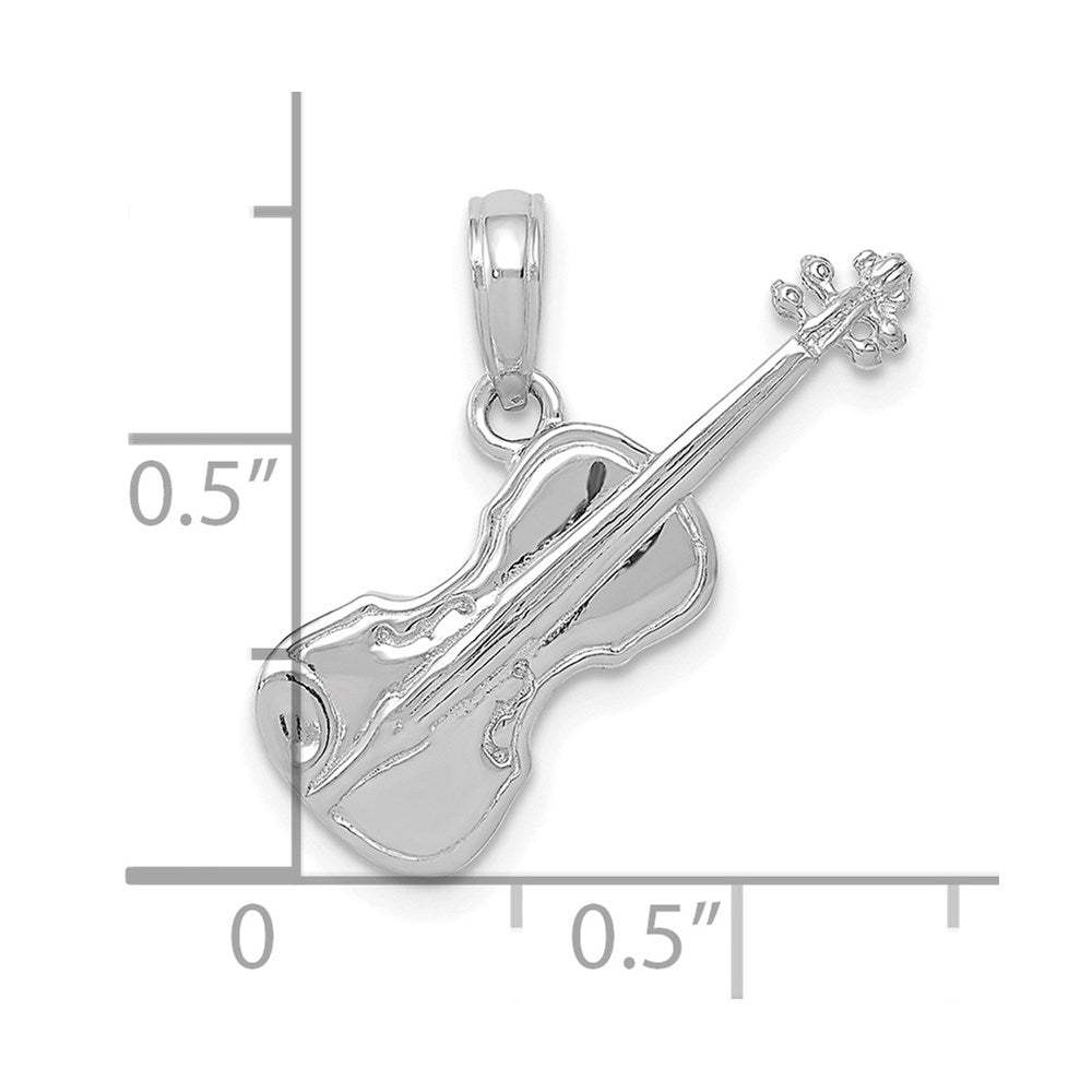 14K White Gold Polished Solid 3-D Violin Pendant-C2279W