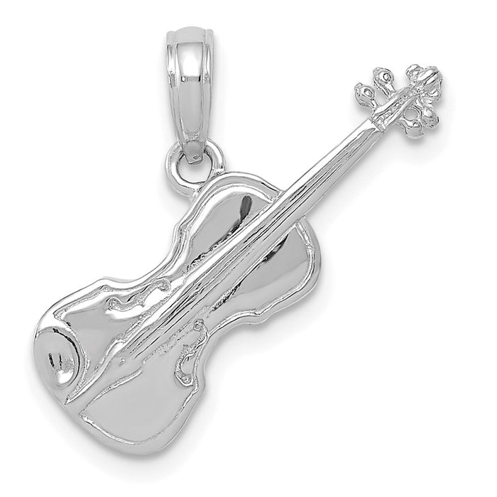 14K White Gold Polished Solid 3-D Violin Pendant-C2279W