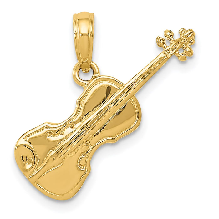 14K Polished Solid 3-D Violin Pendant-C2279