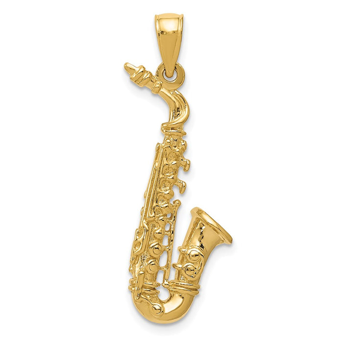 14k Solid Polished 3-D Saxophone Pendant-C2281