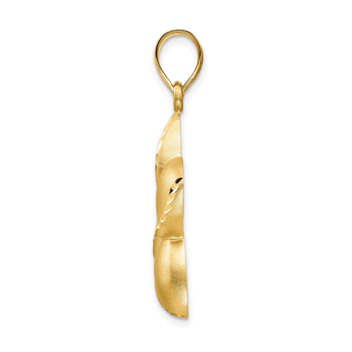 14k Satin Diamond-cut Open-Backed Large Plumeria Pendant-C2343