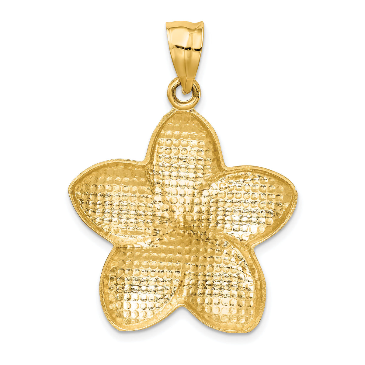 14k Satin Diamond-cut Open-Backed Large Plumeria Pendant-C2343