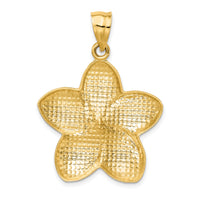 14k Satin Diamond-cut Open-Backed Large Plumeria Pendant-C2343