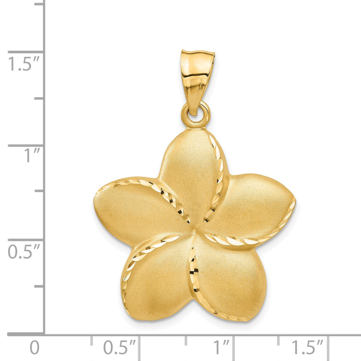 14k Satin Diamond-cut Open-Backed Large Plumeria Pendant-C2343