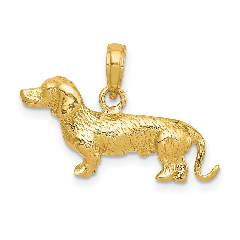 14k Solid Polished 3-D Wire Haired Dachshund Charm-C2360