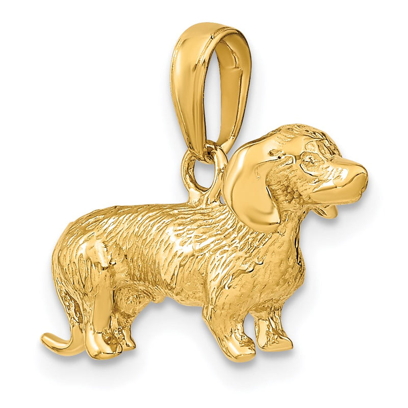 14k Solid Polished 3-D Wire Haired Dachshund Charm-C2360