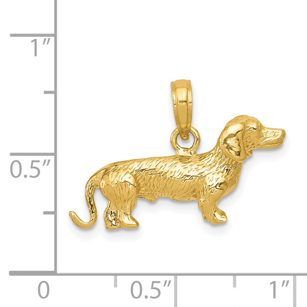 14k Solid Polished 3-D Wire Haired Dachshund Charm-C2360