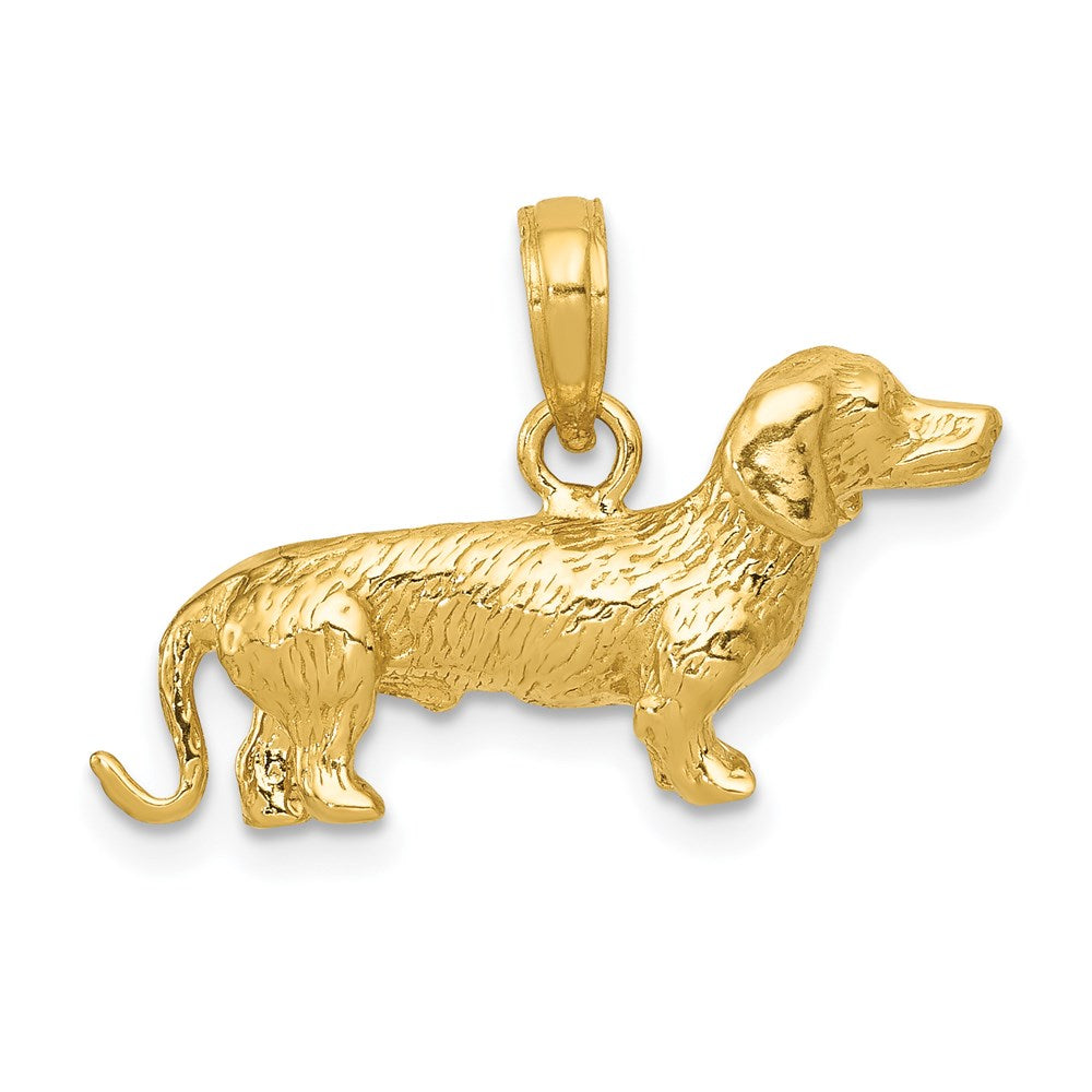 14k Solid Polished 3-D Wire Haired Dachshund Charm-C2360