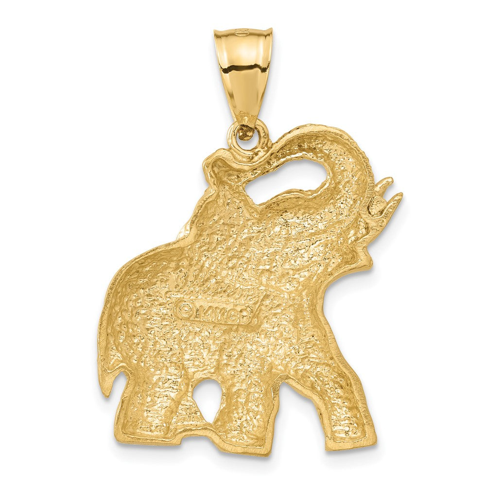 14k Solid Satin Diamond-cut Open-Backed Elephant Pendant-C2367