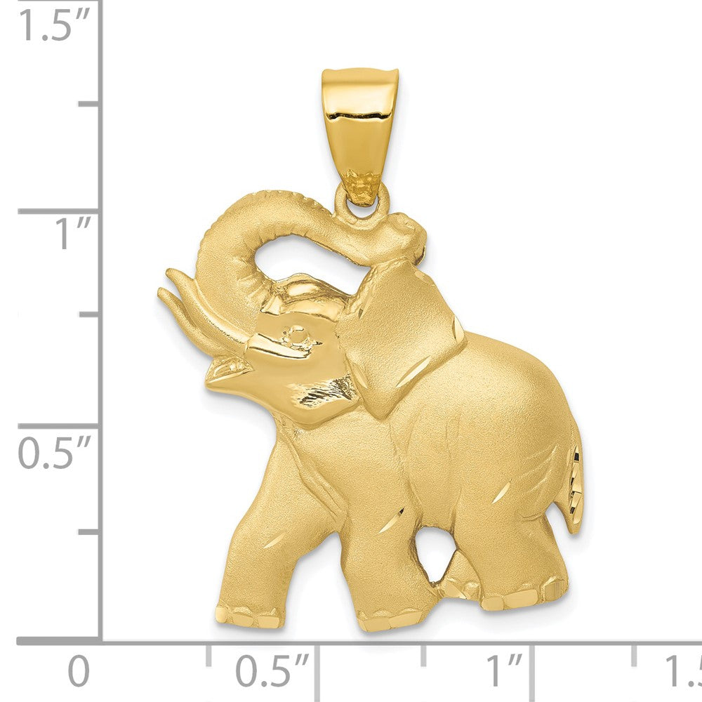 14k Solid Satin Diamond-cut Open-Backed Elephant Pendant-C2367