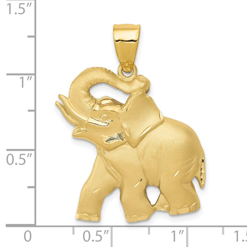 14k Solid Satin Diamond-cut Open-Backed Elephant Pendant-C2367