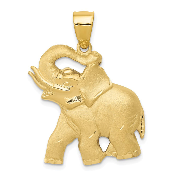 14k Solid Satin Diamond-cut Open-Backed Elephant Pendant-C2367