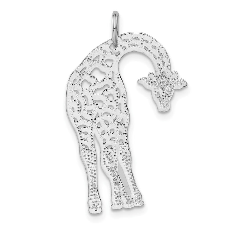 14k White Gold Solid Satin Diamond-cut Flat-Backed Giraffe Charm-C2374