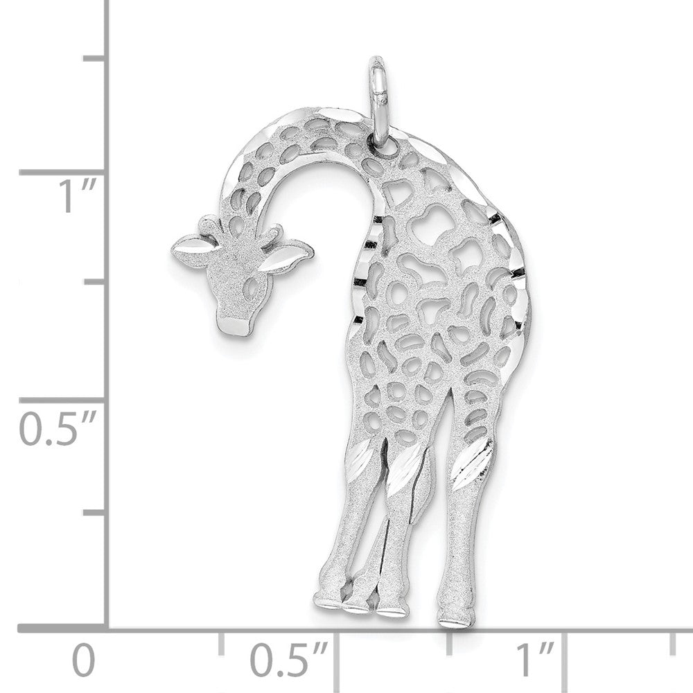 14k White Gold Solid Satin Diamond-cut Flat-Backed Giraffe Charm-C2374