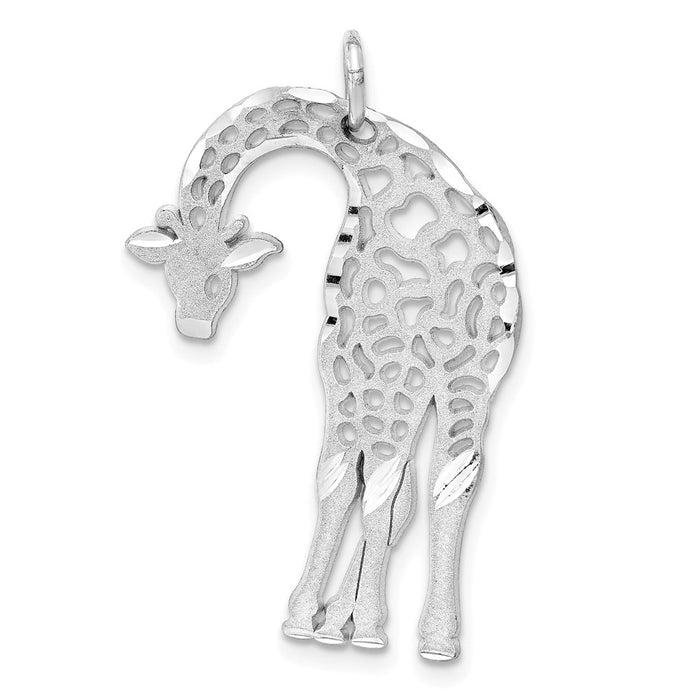 14k White Gold Solid Satin Diamond-cut Flat-Backed Giraffe Charm-C2374