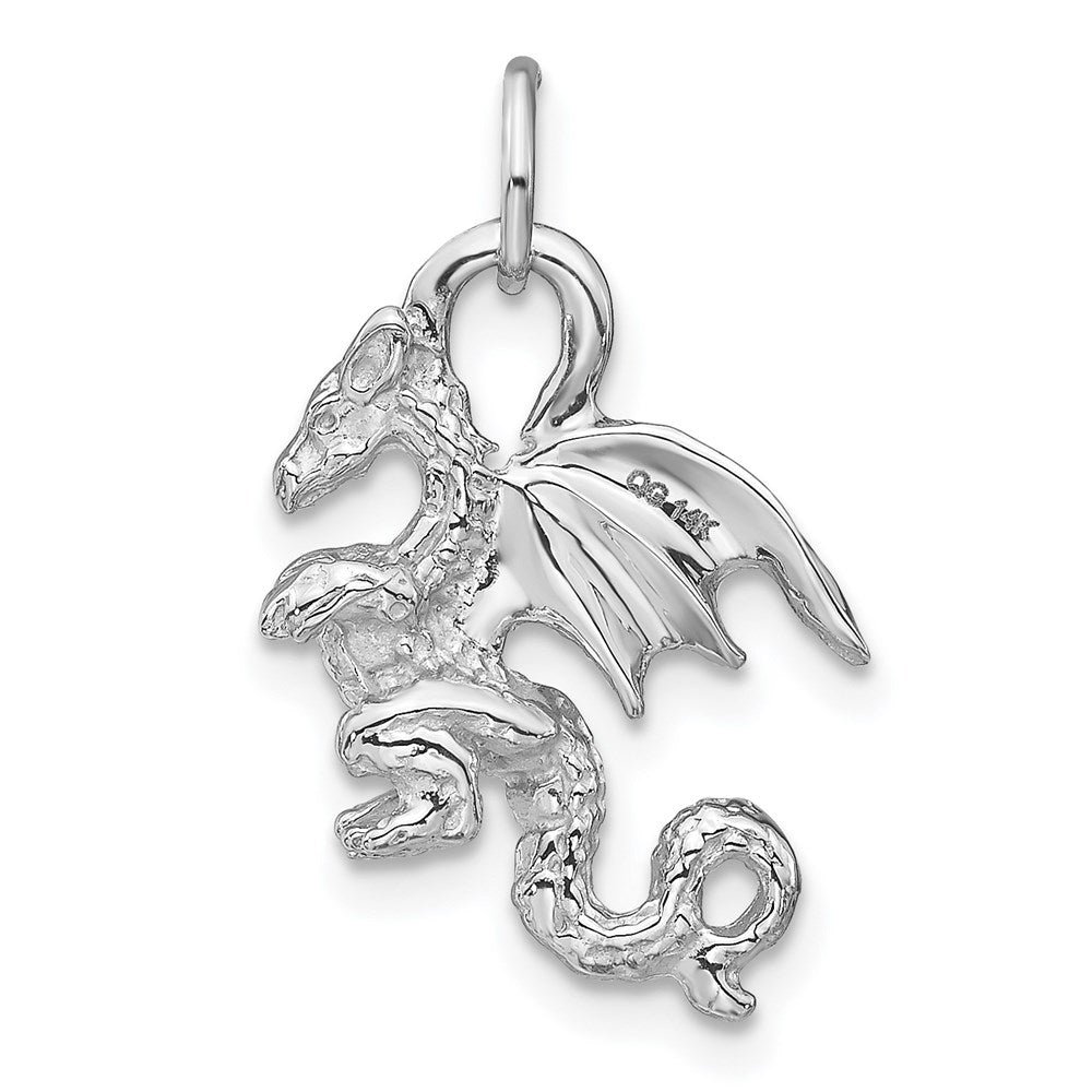 14k White Gold Solid Polished 3-D Dragon Charm-C2378