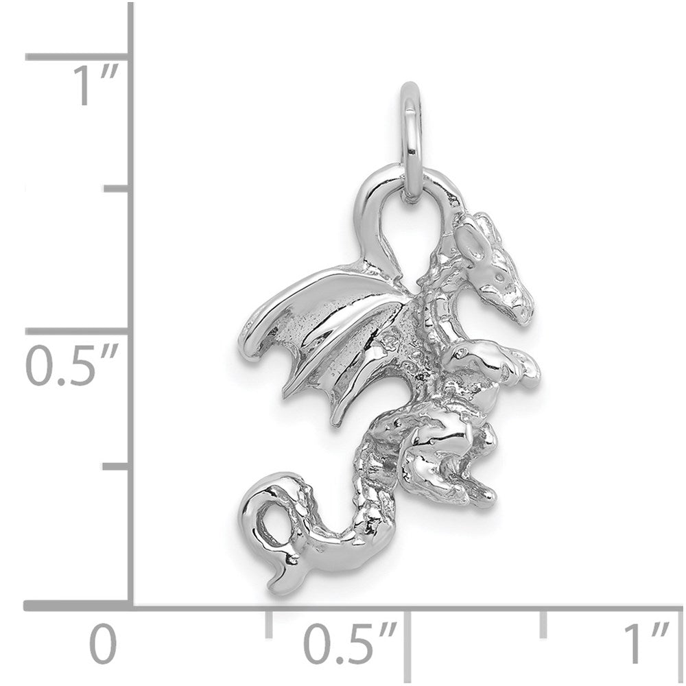 14k White Gold Solid Polished 3-D Dragon Charm-C2378