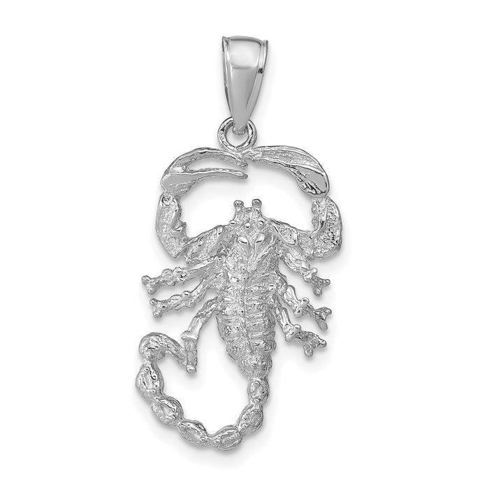 14K White Gold Solid Polished Open-Backed Scorpion Pendant-C2383W