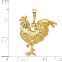14k Solid Polished Open-Backed Rooster Pendant-C2391