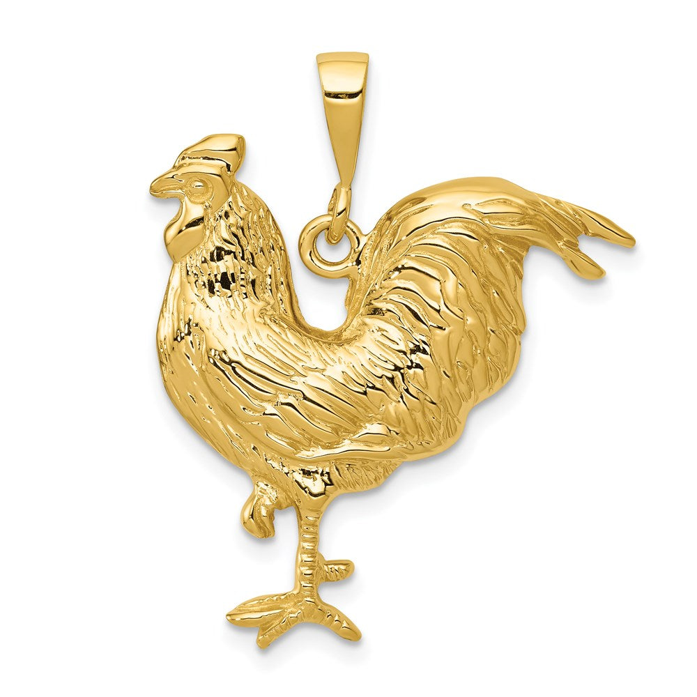 14k Solid Polished Open-Backed Rooster Pendant-C2391