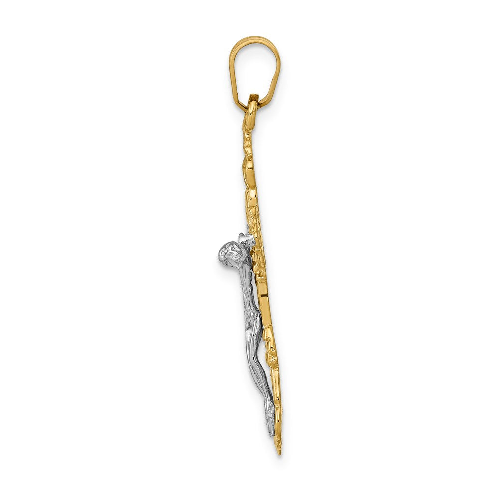 14k Two-tone Fleur De Lis Crucifix Pendant-C241