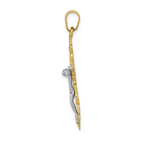 14k Two-tone Fleur De Lis Crucifix Pendant-C241